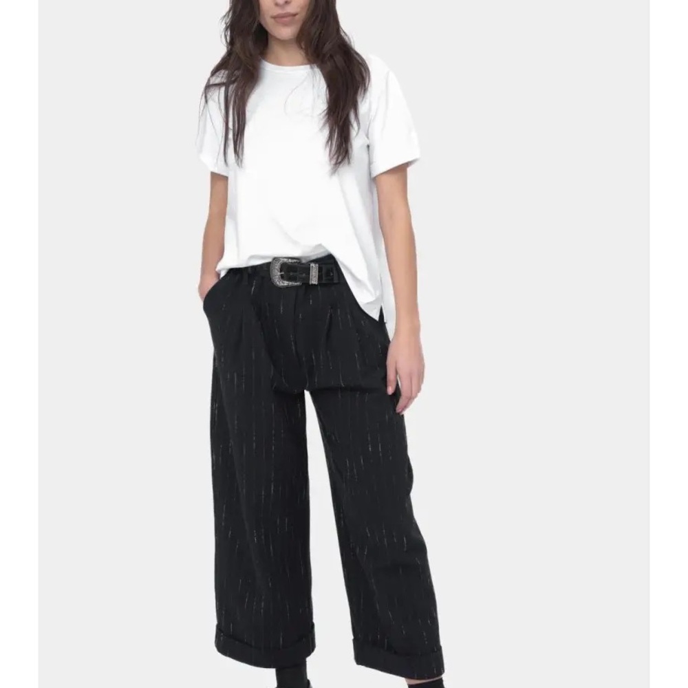 Italian Made Black Pinstriped Cuffed Trousers